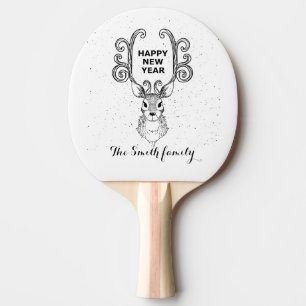 New Year's magic black and white reindeer    Ping Pong Paddle