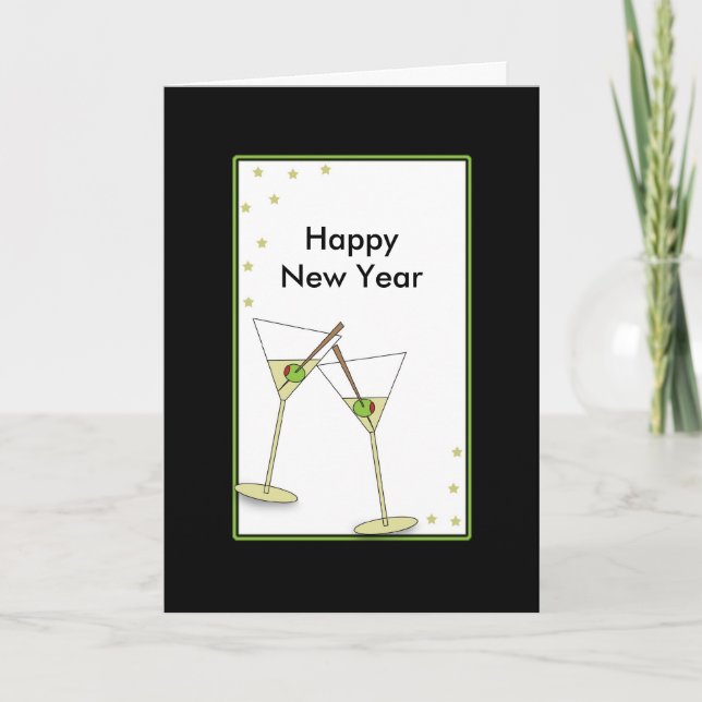 New Year's Martini Glasses, Happy New Year Holiday Card (Front)