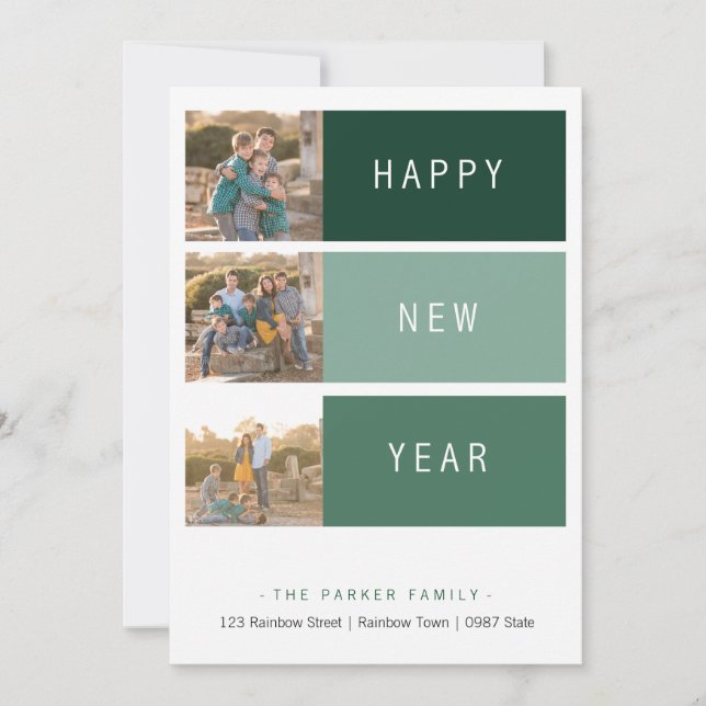 New Year's modern Photo Card template green shade (Front)