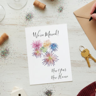 New Years Moving Announcement We've Moved Firework Postcard