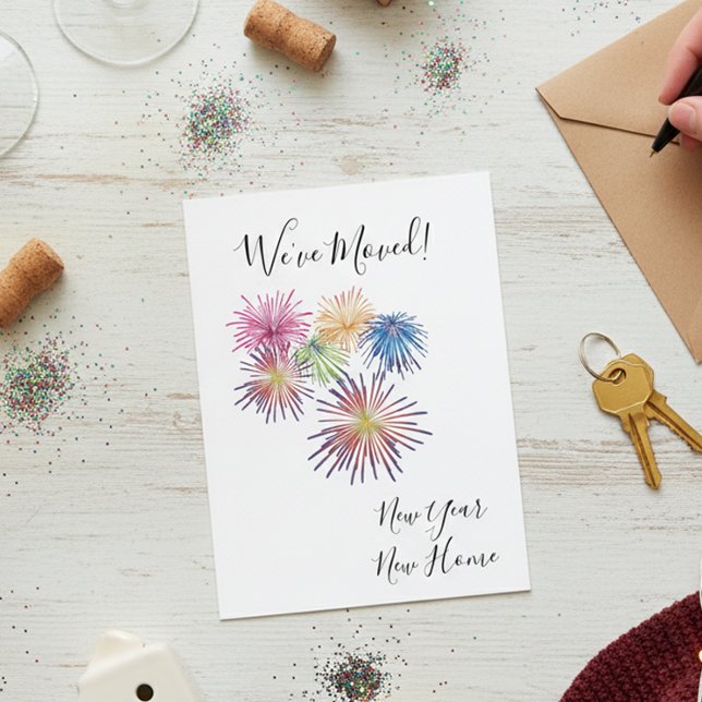New Years Moving Announcement We've Moved Firework Postcard (Creator Uploaded)