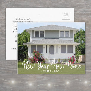 New Years New Home Script Photo Holiday Moving Announcement Postcard