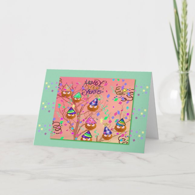 New Years Owls greeting card template (Front)