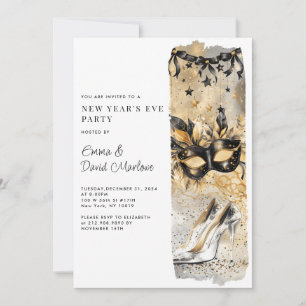 New Year's Party 2025 Gold Glitter  Invitation
