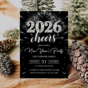 New Year's Party 2026 Silver Modern Invitation