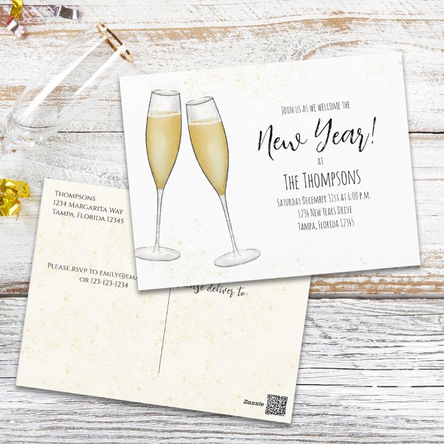 New Years Party Champagne Bubbly Watercolor  Postcard (Creator Uploaded)