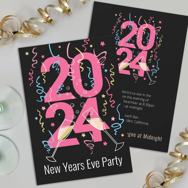 New Years Party champagne glasses celebration 2024 Invitation (Creator Uploaded)