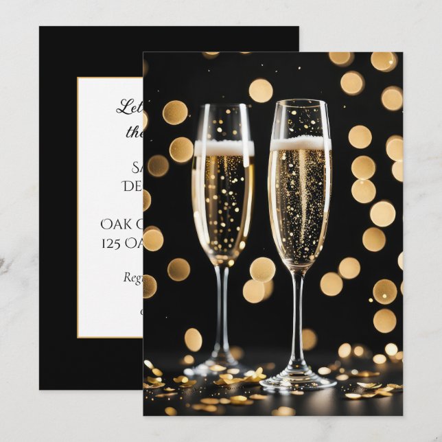 New Year's Party Champagne Glasses Invitation (Front/Back)