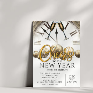 New Years Party, Cheers, Gold, Elegant  Invitation