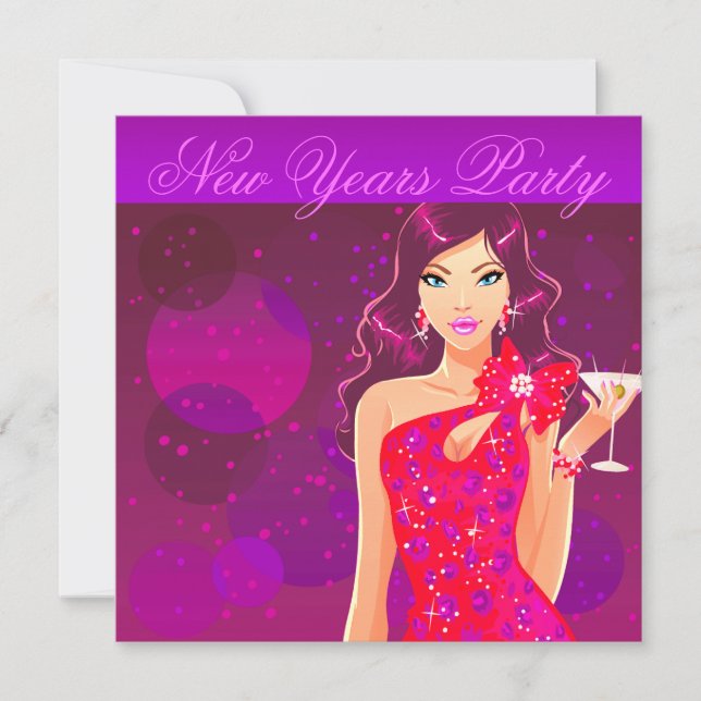 New Years Party Club Flyer purple/red Invitation (Front)