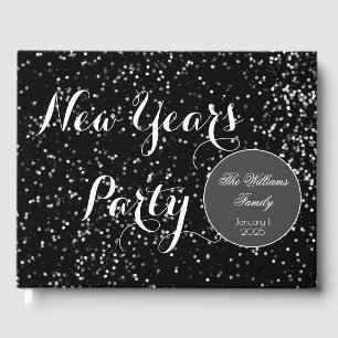 New Year's Party Elegant Script Black White Modern Guest Book