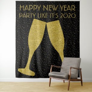 New Years Party Glitter Champagne Photo Backdrop Tapestry