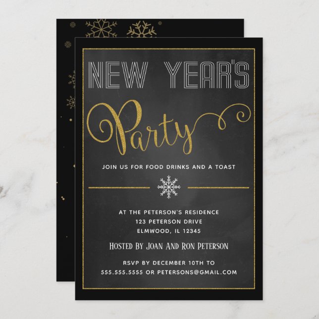 New Year's Party Gold Glitter Invitation (Front/Back)