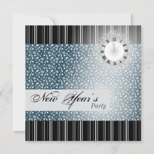 New Year's Party Invitation - Silver & Teal Clock