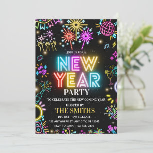 New Years Party invite, Glow NYE invitation