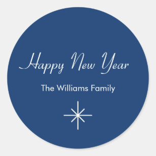 New Year's Party Retro Snowflake Blue Classic Round Sticker