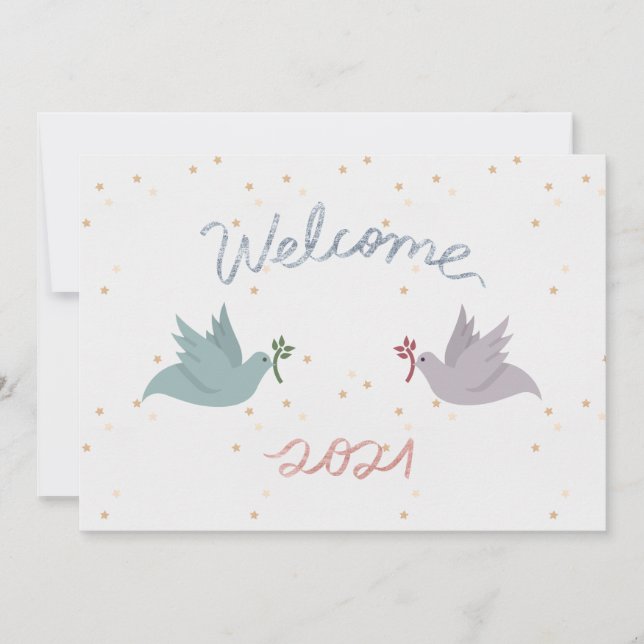New Year's Peace Doves Starry Flat Holiday Card (Front)