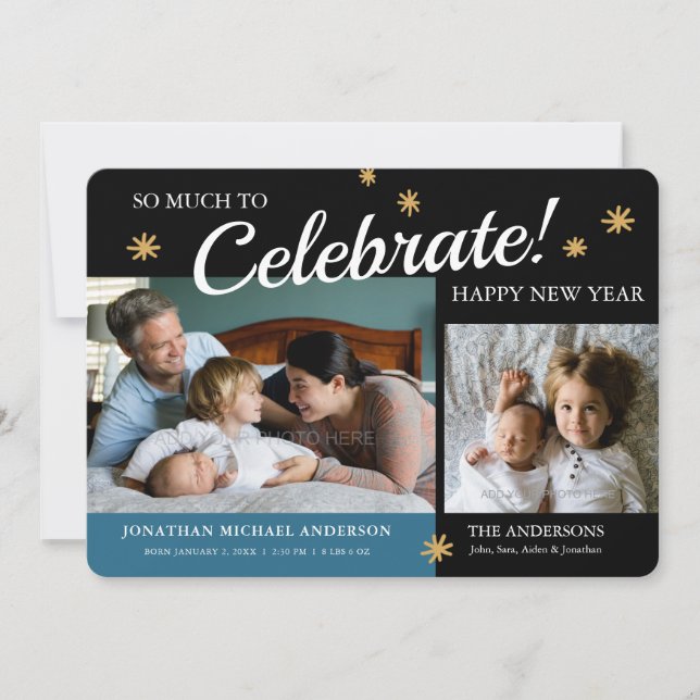 New Years Photo Baby Boy Birth Announcement (Front)