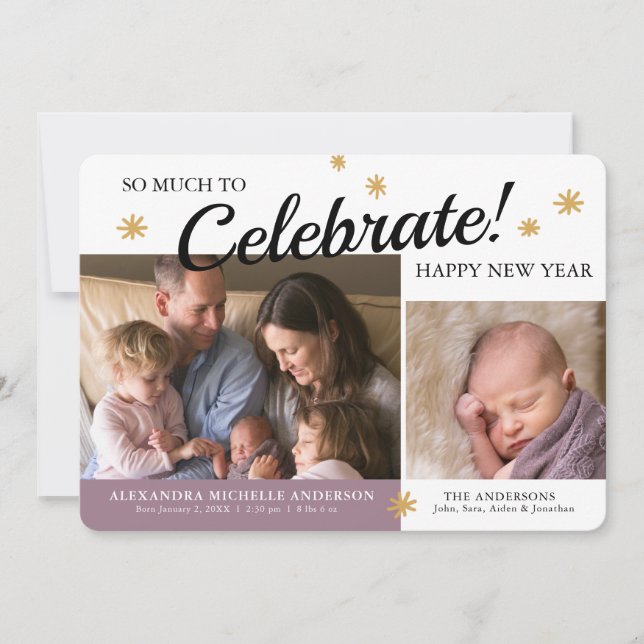 New Years Photo Baby Girl Birth Announcement (Front)