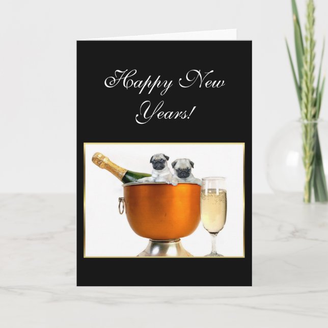 New Years pugs Holiday Card (Front)