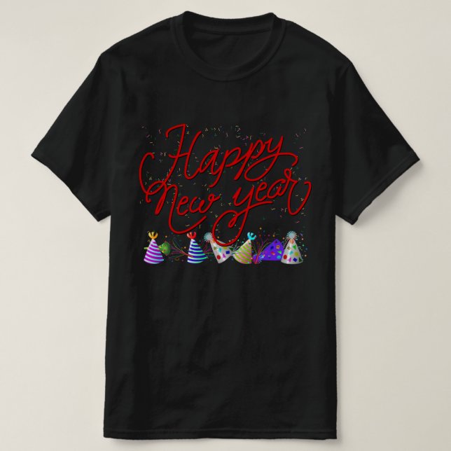New Years Red Cursive Text T-Shirt (Design Front)