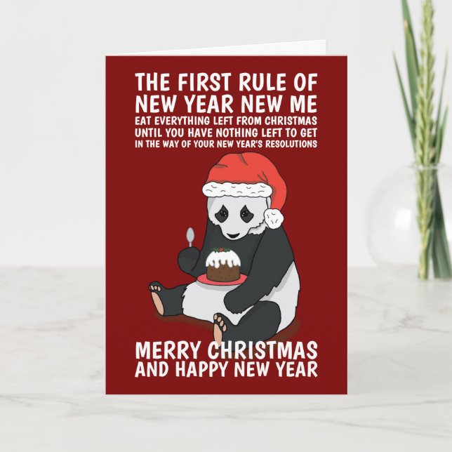 New Years Resolution Panda Funny Holiday Card (Front)