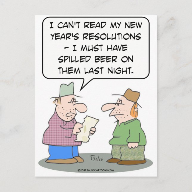 New Year's resolutions beer spilled Holiday Postcard (Front)