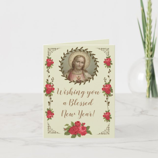 New Years Sacred Heart Scripture Holiday Card (Front)