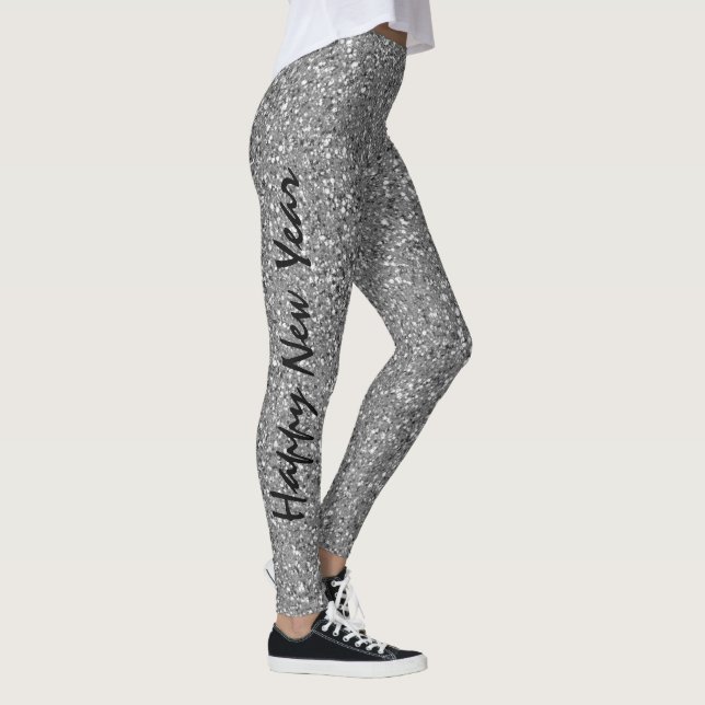 New Years Silver Glitter Party Fashion Womens Leggings (Right)