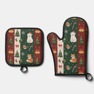 New Year's texture of fabric and packaging, bears, Oven Mitt & Pot Holder Set