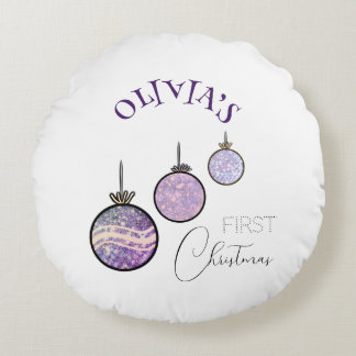 New Year's tree decorations Round Cushion