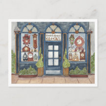 New Years Vintage Clock Shop Watercolor