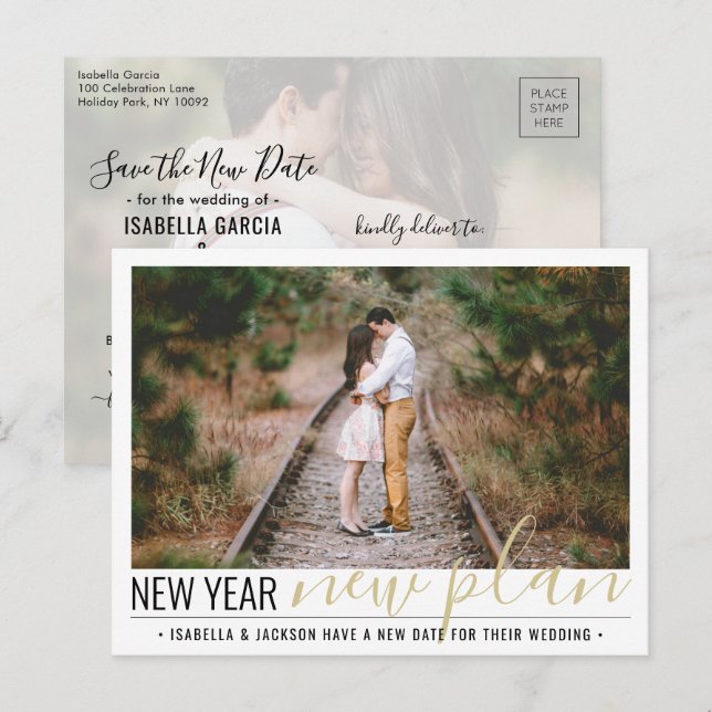 New Years Wedding Change of Plans 2 Photo Holiday Announcement Postcard (Front/Back)