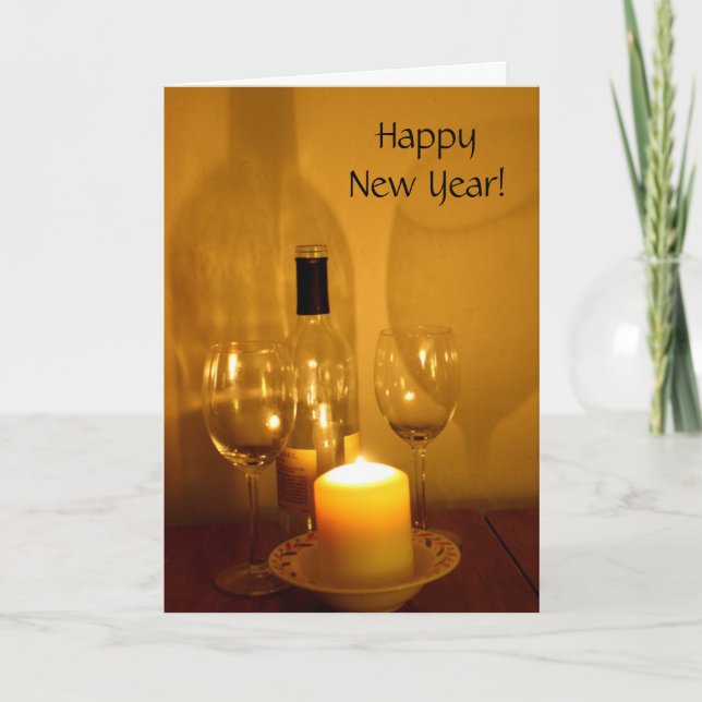 New Years Wine and Glasses Card (Front)