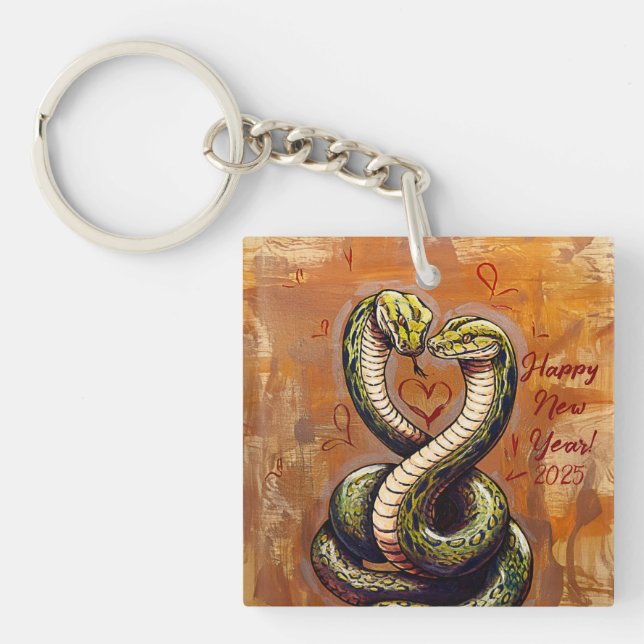New Year's Wish for Love 2025 Wooden Snake  Key Ring (Front)