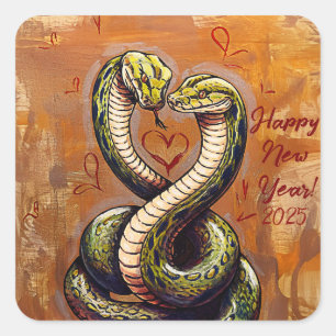 New Year's Wish for Love 2025 Wooden Snake  Square Sticker