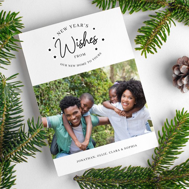 New Year's Wishes, New Home Address 2 Photos Holiday Card (Creator Uploaded)