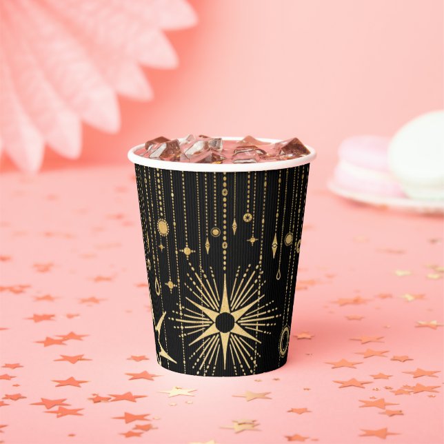 New Year's Wishes Stars Black and Gold Paper Cups (Insitu)