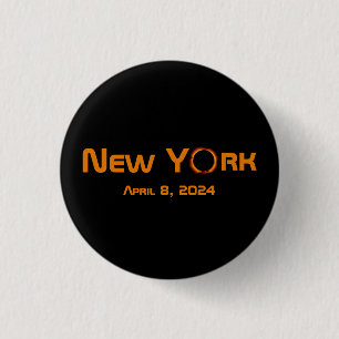 New York 2024 Total Solar Eclipse  3 Cm Round Badge