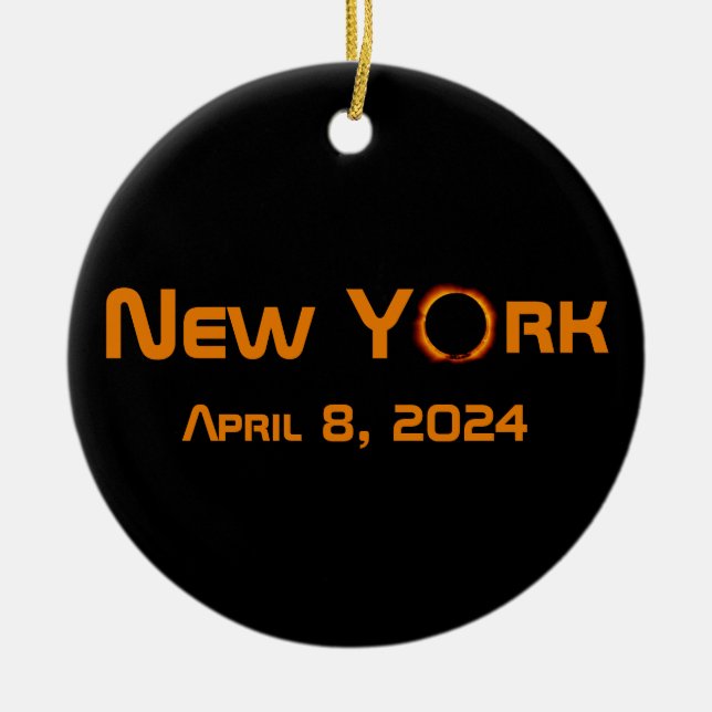 New York 2024 Total Solar Eclipse  Ceramic Tree Decoration (Front)