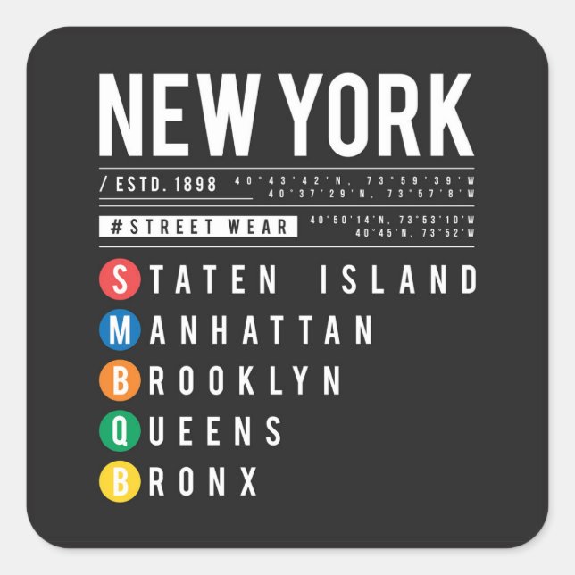 New York 5 Boroughs Square Sticker (Front)