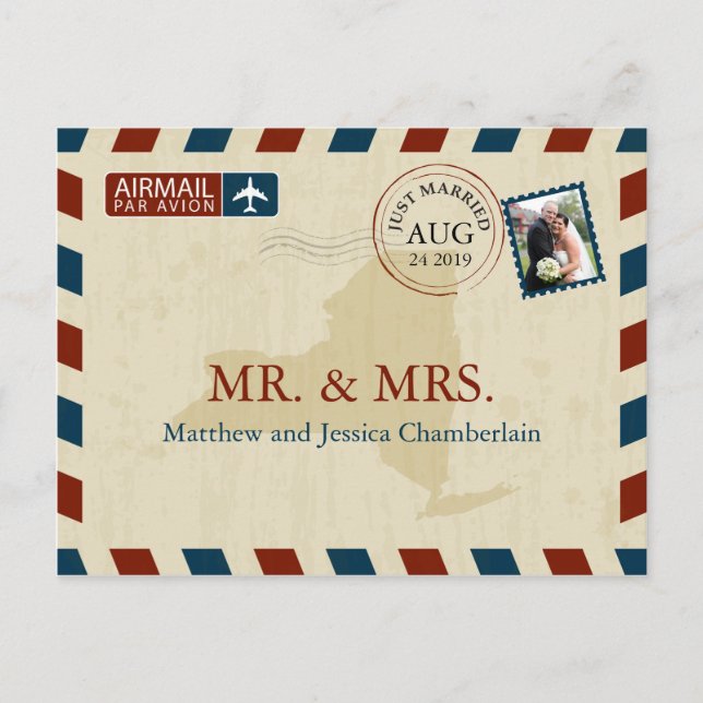 New York Airmail | Wedding Thank You Postcard (Front)