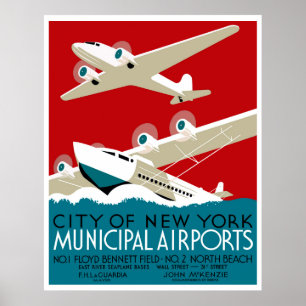 New York Airports, Vintage 1936 WPA Travel Poster