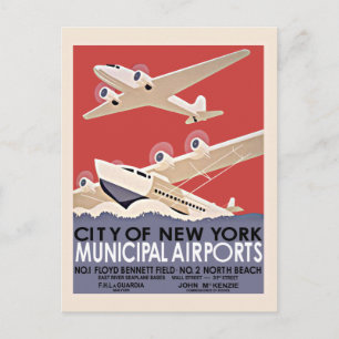 New York Airports Vintage Poster - circa 1930 Postcard