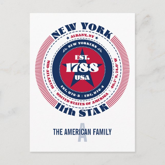 New York, Albany, NY, Patriotic, Monogram Postcard (Front)