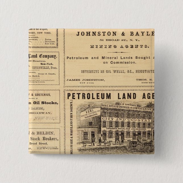 New York and Pennsylvania Oil Advertisements 15 Cm Square Badge (Front)