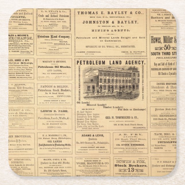 New York and Pennsylvania Oil Advertisements Square Paper Coaster (Front)