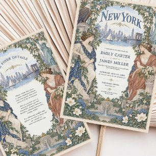 New York Art Nouveau Floral Wedding Invitation