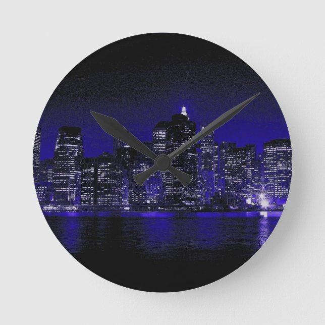 New York At Night Round Clock (Front)