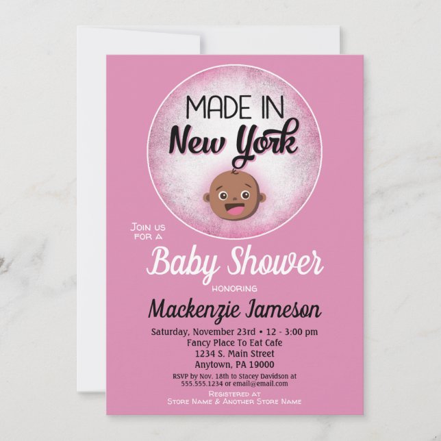 New York Baby Shower African American Pink Baby Invitation (Front)